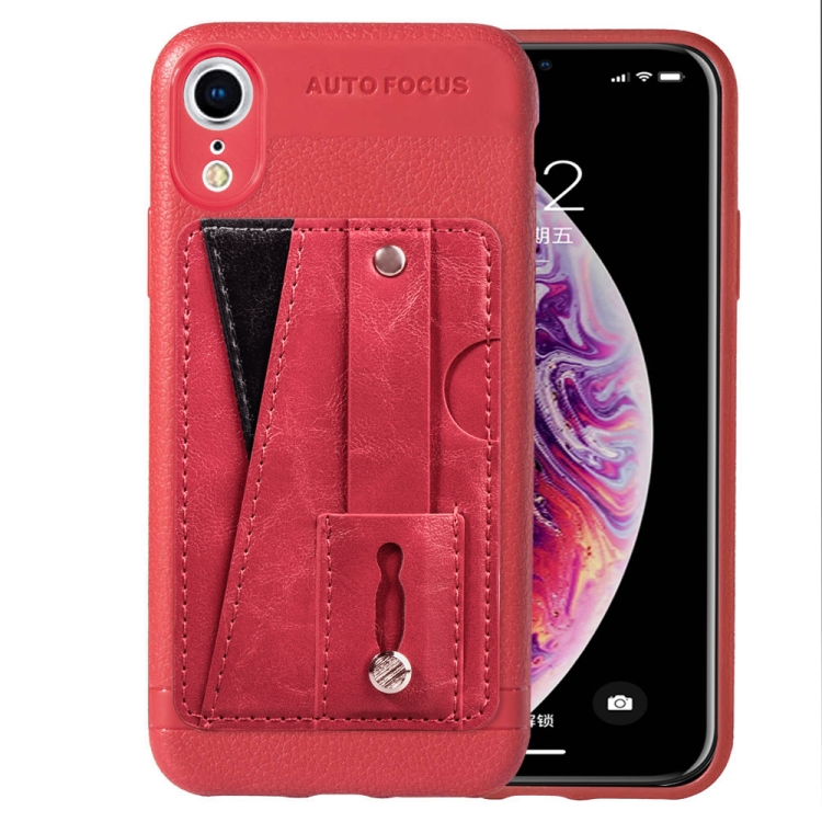 

Litchi Texture Full Coverage Shockproof TPU Case for iPhone XR, with Card Slots & Holder (Red)