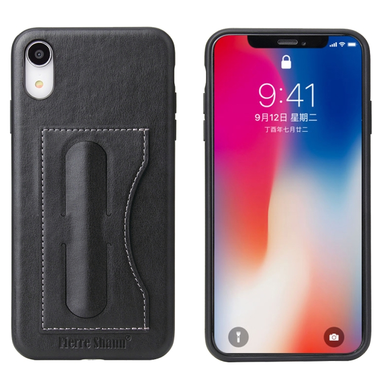 

Fierre Shann Full Coverage Protective Leather Case for iPhone XR, with Holder & Card Slot (Black)