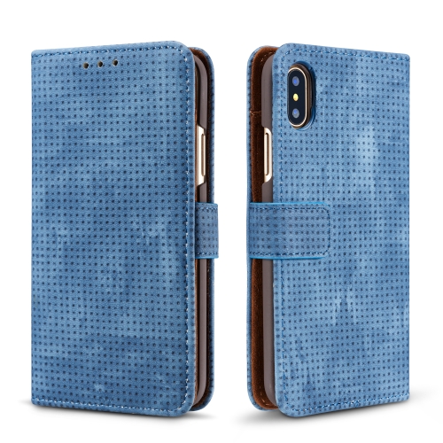 

Retro Style Mesh Breathable Horizontal Flip Leather Case for iPhone XR, with Card Slot & Holder & Wallet(Blue)