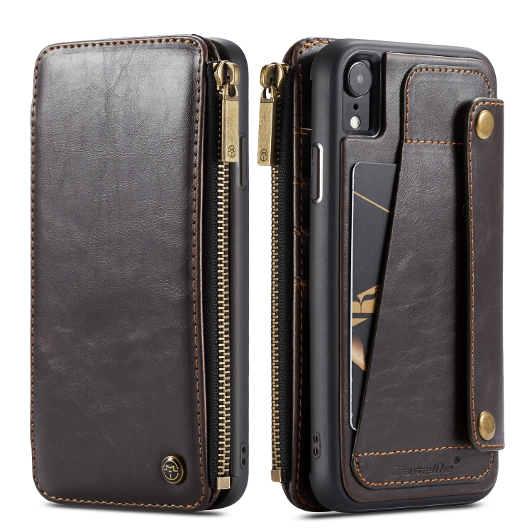 

CaseMe-011 Detachable Multifunctional Horizontal Flip Leather Case for iPhone XR, with Card Slot & Holder & Zipper Wallet & Photo Frame (Coffee)