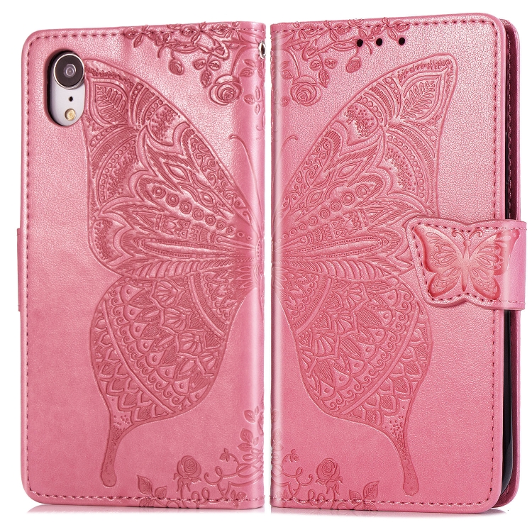 

Butterfly Love Flowers Embossing Horizontal Flip Leather Case for iPhone XR, with Holder & Card Slots & Wallet & Lanyard (Pink)