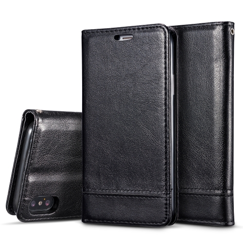 

Double-sided Absorption Splicing Horizontal Flip Leather Case for iPhone XR, with Holder & Card Slots & Lanyard (Black)
