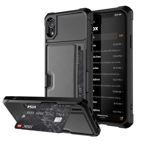 

Shockproof Magnetic PC Case for iPhone XR, with Card Slot (Black)