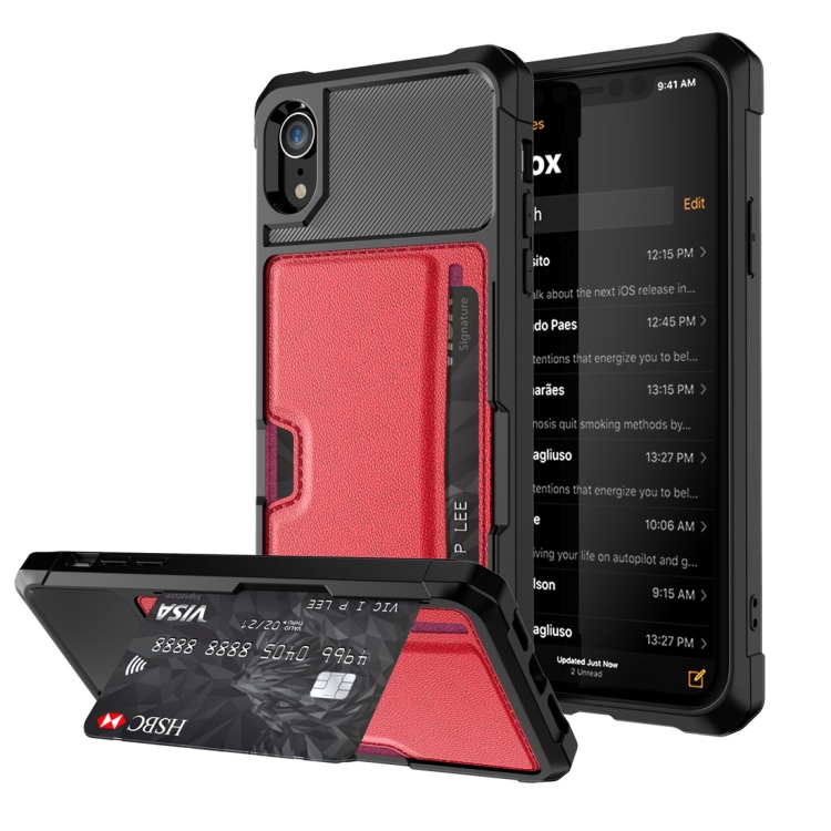 

Shockproof Magnetic PC Case for iPhone XR, with Card Slot (Red)