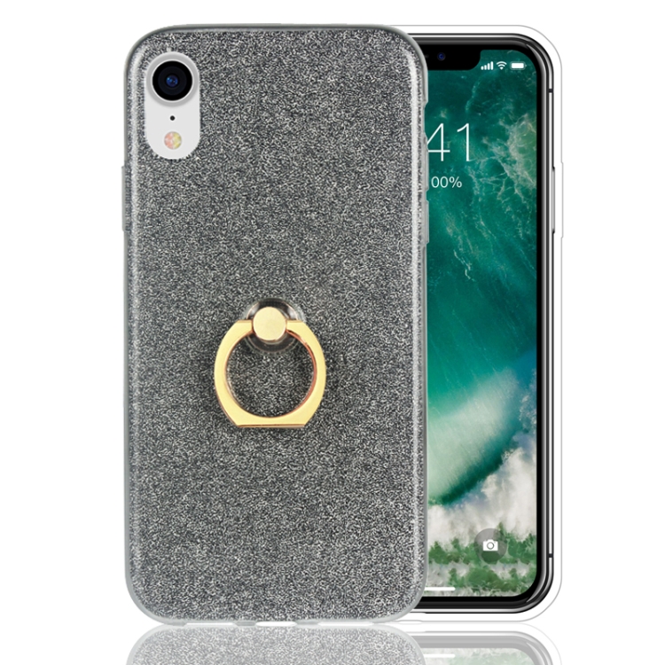 

Glittery Powder Shockproof TPU Case for iPhone XR, with 360 Degree Rotation Ring Holder (Black)