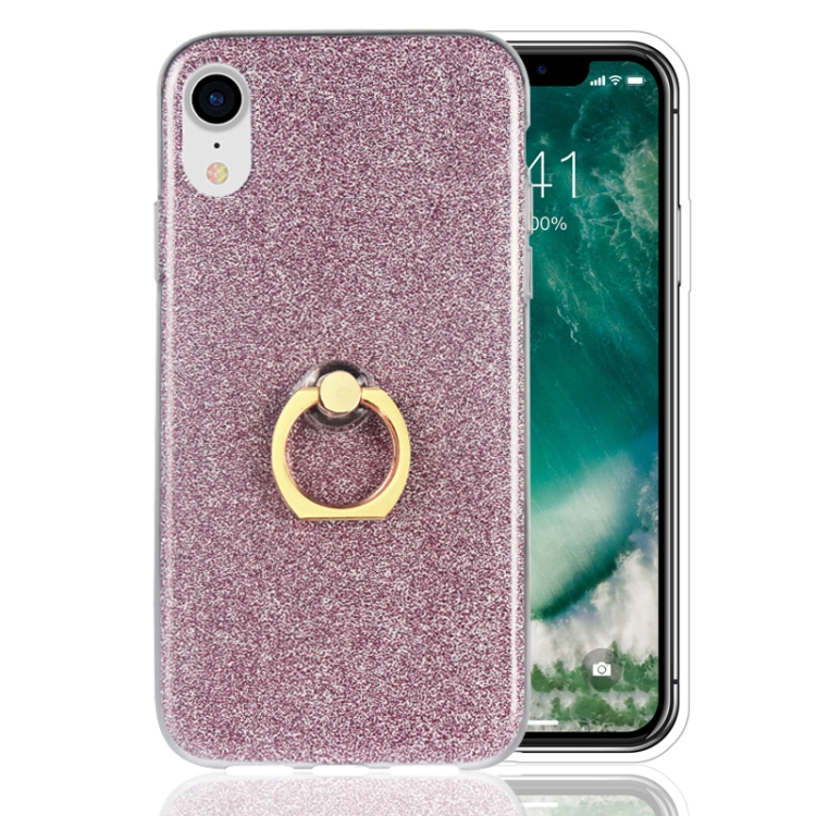 

Glittery Powder Shockproof TPU Case for iPhone XR, with 360 Degree Rotation Ring Holder (Rose Gold)