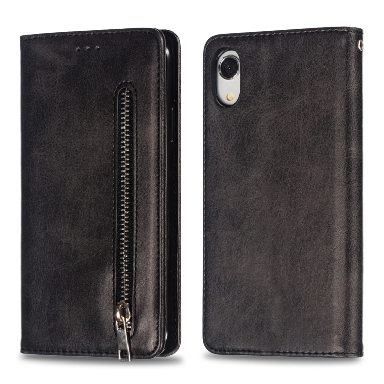 

Calf Texture Zipper Magnetic Horizontal Flip Leather Case for iPhone XR, with Wallet & Holder & Card Slots (Black)