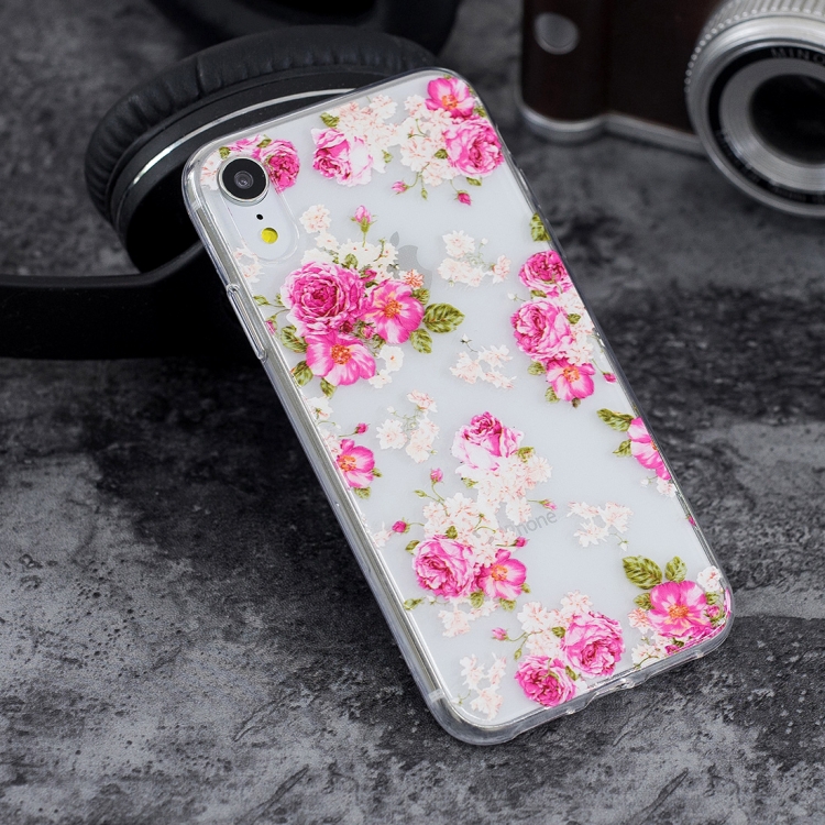 

Peony Flower Pattern Highly Transparent Soft TPU Protective Case for iPhone XR