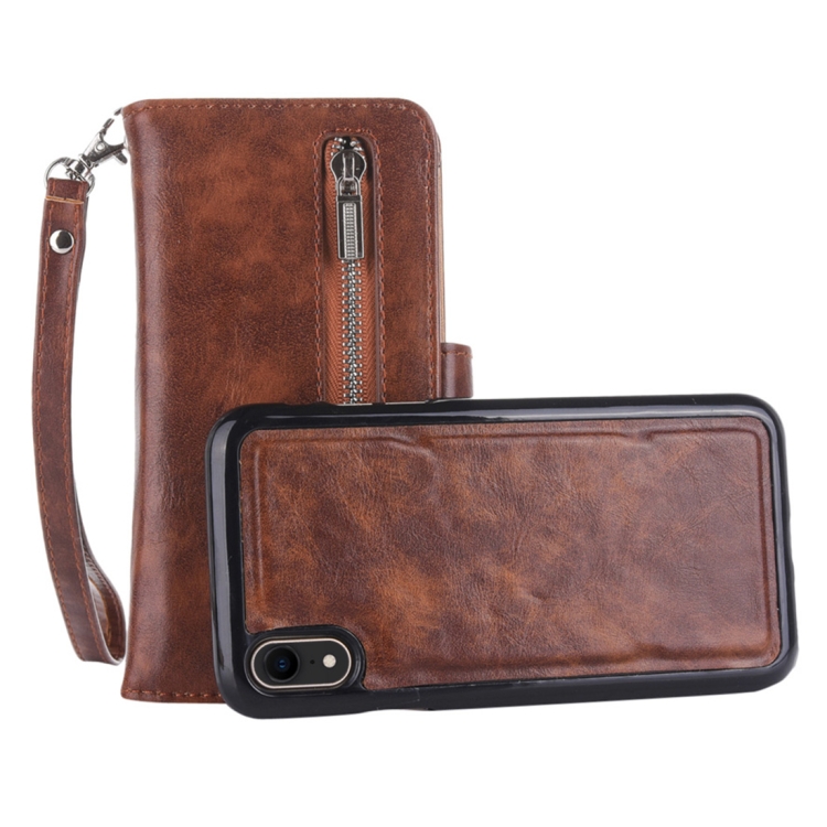 

2 in 1 Zipper Pattern PU+ TPU Leather Case with Card Slot & Wallet & Photo Frame For iPhone XR 6.1 inch(Coffee)