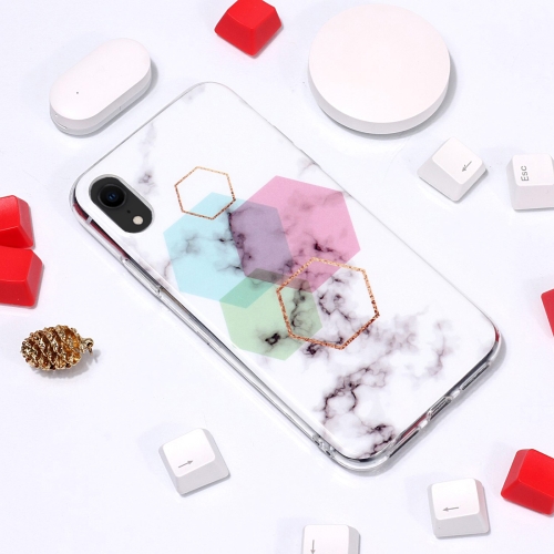 

Marble Pattern TPU Soft Protective Case For iPhone XR (Hexagon)