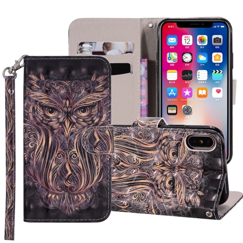 

Owl Pattern Colored Drawing Horizontal Flip Leather Case for iPhone XR, with Holder & Card Slots & Wallet & Lanyard