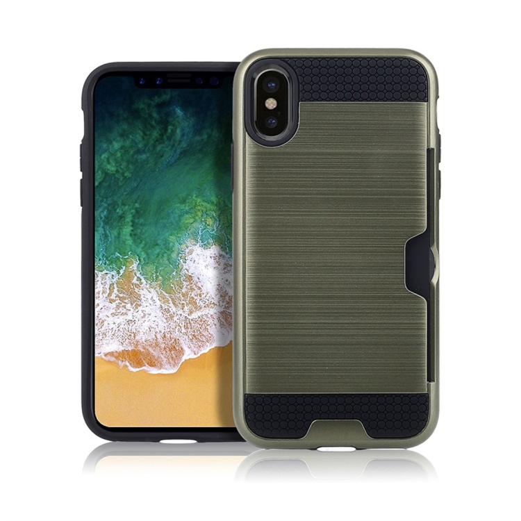 

Brushed Texture Shockproof TPU + PC Case for iPhone XS / X , with Card Slots(Army Green)