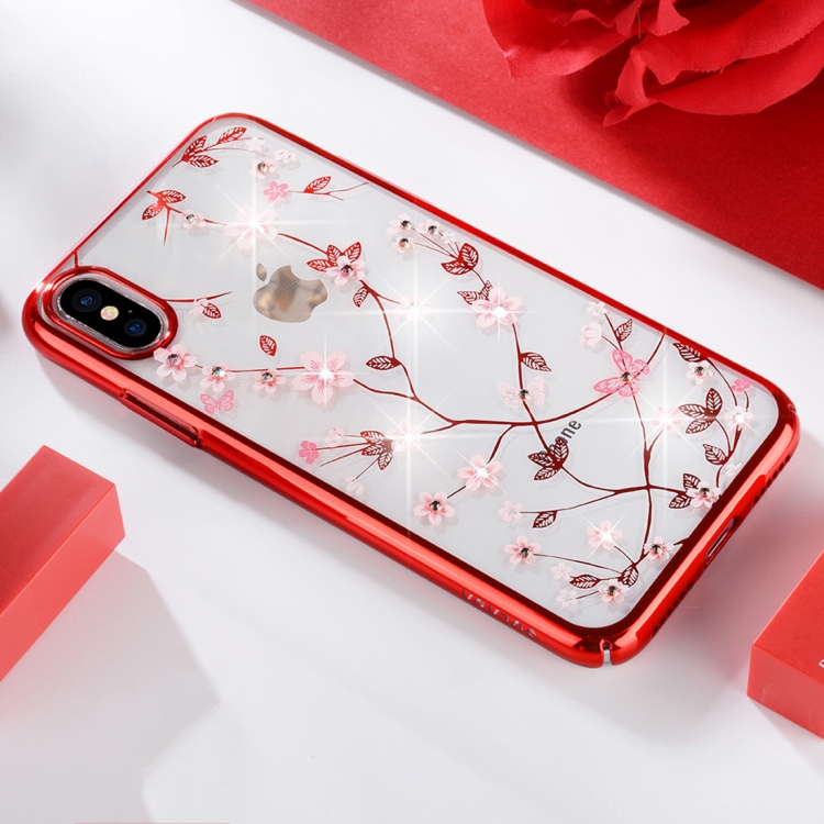 

SULADA Flower Pattern Plating Diamond PC Case for iPhone XS / X (Red)