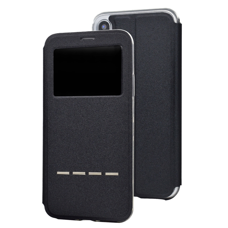 

Frosted Texture Horizontal Flip Leather Case for iPhone X & XS, with Call Display ID (Black)