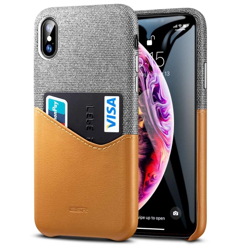 

ESR Metro Series Soft Fabric + PU Leather Case for iPhone XS / X , with Card Slot(Brown)