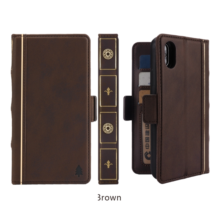 

Bible Style Business Horizontal Flip Leather Case for iPhone XS / X, with Card Slots & Photo Frame & Holder & Wallet (Coffee)