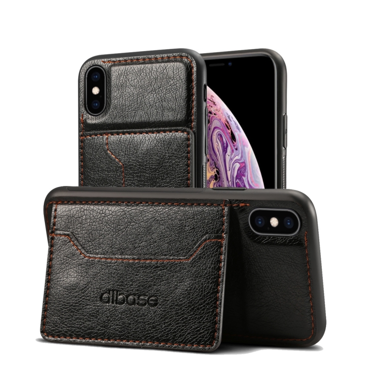 

Dibase TPU + PC + PU Crazy Horse Texture Protective Case for iPhone XS, with Holder & Card Slots (Black)