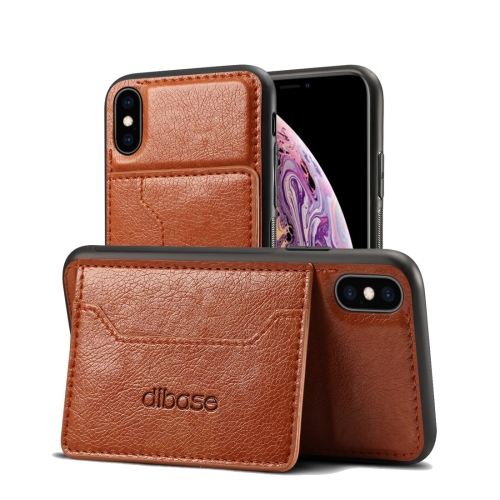 

Dibase TPU + PC + PU Crazy Horse Texture Protective Case for iPhone XS, with Holder & Card Slots (Brown)