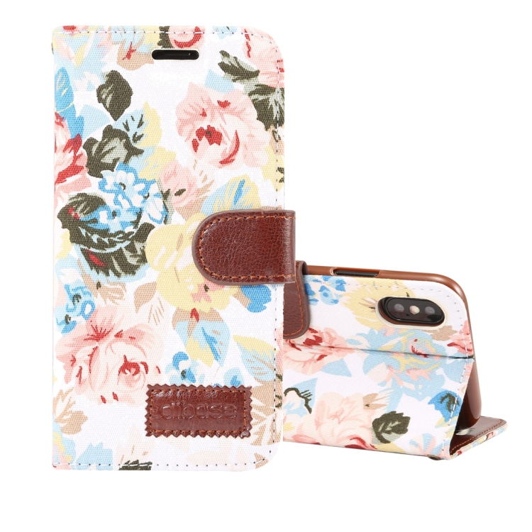 

Dibase Flower Pattern Horizontal Flip PU Leather Case for iPhone XS, with Holder & Card Slot(White)