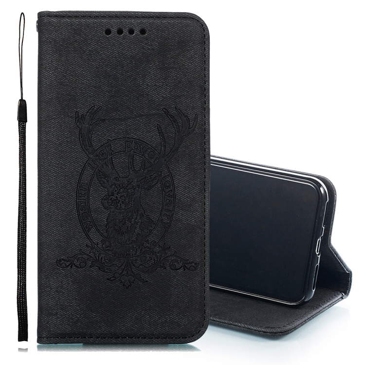 

Deer Head Pattern Horizontal Flip Leather Case for iPhone X / XS, with Holder & Card Slots & Wallet & Lanyard(Black)