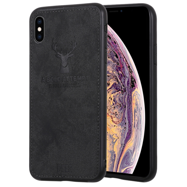 

Deer Pattern Pressed Texture PU + TPU Protective Case for iPhone X / XS(Black)