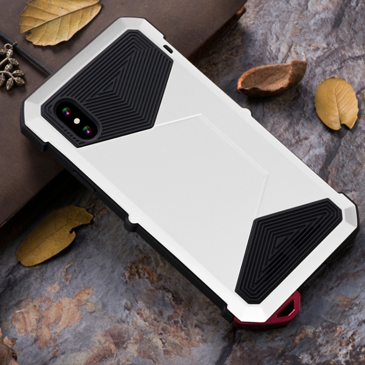 

V8 Waterproof Dustproof Shockproof Aluminum Alloy + Tempered Glass + Silicone Case for iPhone XS / X (White)