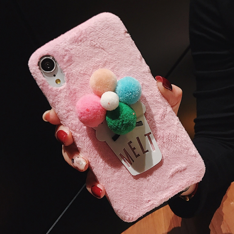

3D Fur Ball Flower Plush Case for iPhone XS / X (Pink)