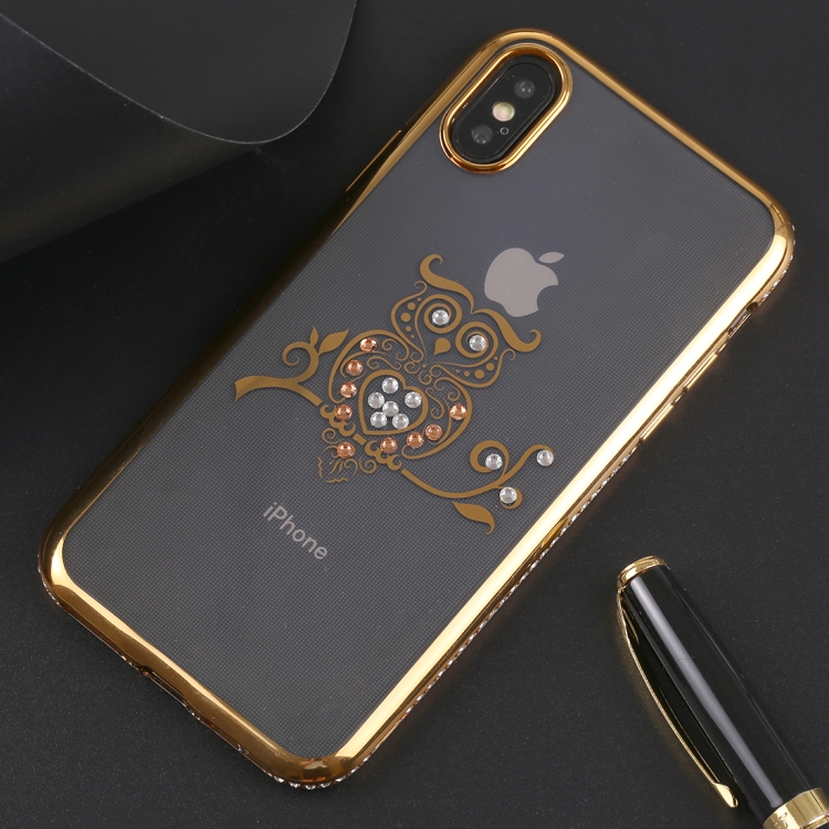

Owl Pattern Diamond Border TPU Protective Case for iPhone X / XS (Gold)