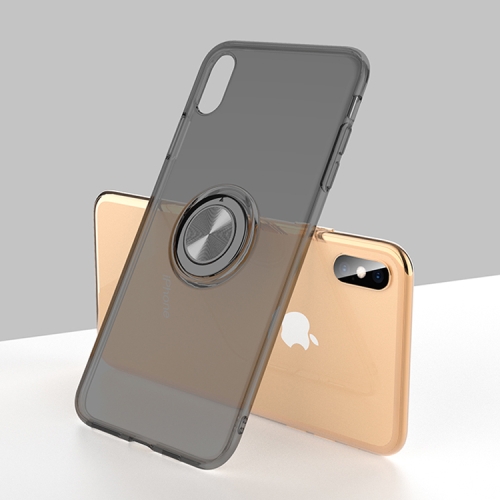 

Transparent TPU Metal Ring Case for iPhone XS, with Metal Ring Holder (Black)
