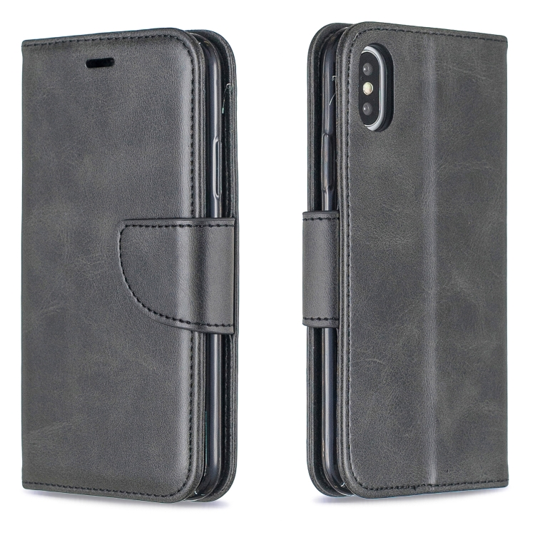 

Retro Lambskin Texture Pure Color Horizontal Flip PU Leather Case for iPhone X / XS, with Holder & Card Slots & Wallet & Lanyard(Black)