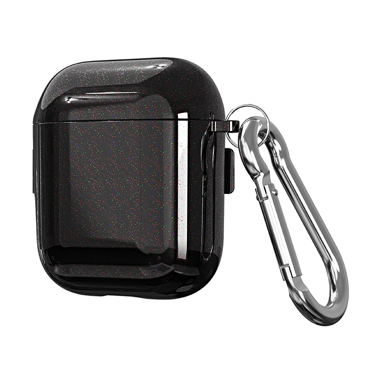 

For AirPods 1 / 2 Metal Glitter PC Wireless Earphone Protective Case (Black)