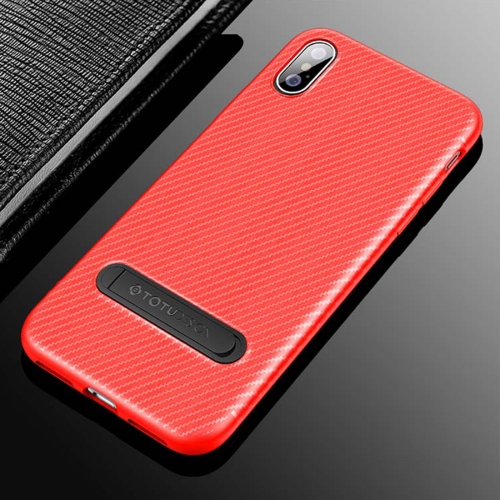 

TOTUDESIGN Slim Series Carbon Fiber Texture TPU Protective Case for iPhone XS / X, with Holder(Red)