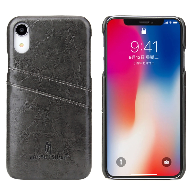 

Fierre Shann Retro Oil Wax Texture PU Leather Case for iPhone XR, with Card Slots(Black)