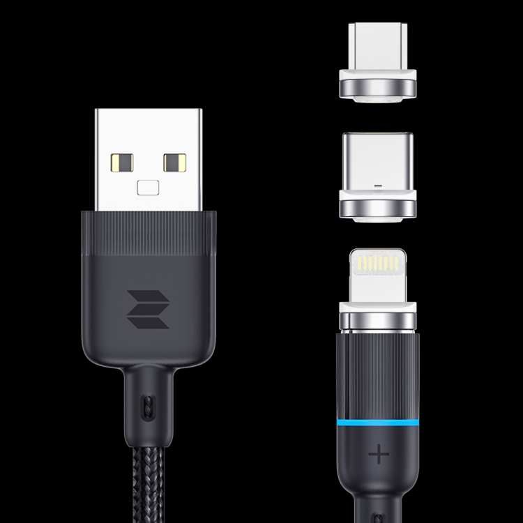 

ROCK G10 1m 3A 3 in 1 USB to 8 Pin + USB-C / Type-C + Micro USB Magnetic Braided Fast Charge & Syn Cable (Black)