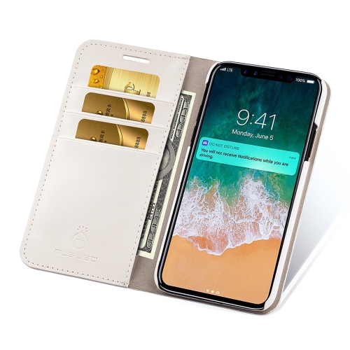 

MUSUBO S3 Crazy Horse Texture Horizontal Flip PU Leather Case for iPhone XS / X, with Card Slots & Wallet(White)