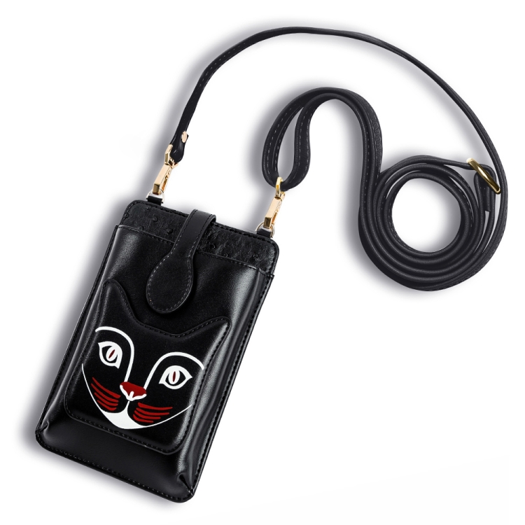 

MUSUBO Cat Face Pattern Multi-function PU Leather Universal Phone Bag, Suitable for Mobile Phone under 7.5 inch (Black)