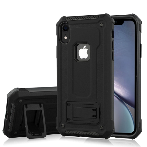 

Shockproof PC + TPU Armor Protective Case for iPhone XR, with Holder(Black)