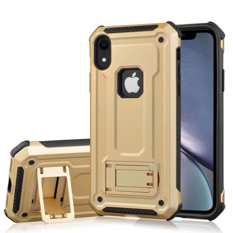 

Shockproof PC + TPU Armor Protective Case for iPhone XR, with Holder(Gold)