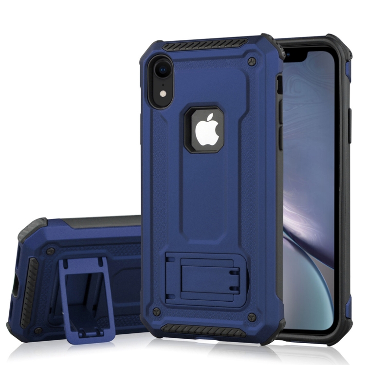 

Shockproof PC + TPU Armor Protective Case for iPhone XR, with Holder(Blue)