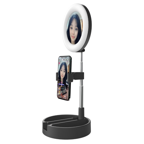 

WK G3 Folding Storage Type Desktop Multi-function Live Light Makeup Mirror Holder (Black)