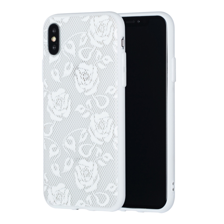 

Rose Pattern Embossed Lace + PC Case for iPhone XS / X(White)