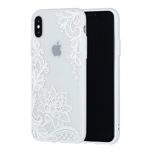

Small Lotus Pattern Embossed Lace + PC Case for iPhone XS / X(White)