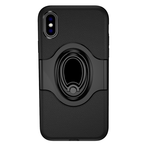 

Shockproof Full Coverage Case for iPhone XS, with Magnetic Rotatable Ring Holder (Black)