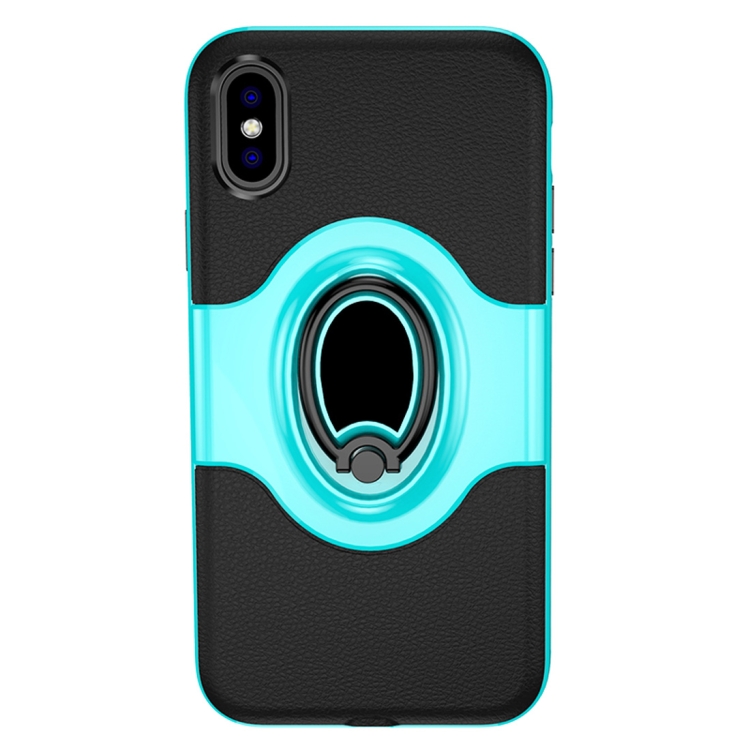 

Shockproof Full Coverage Case for iPhone XS, with Magnetic Rotatable Ring Holder (Blue)