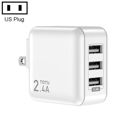 

TOTUDESIGN CACA-023 Sharp Series 2.4A Three USB Travel Charger Power Adapter, US Plug (White)