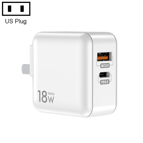 

TOTUDESIGN HTY-0902000 Sharp Series 18W PD + QC 3.0 Dual USB Travel Charger Power Adapter, US Plug(White)