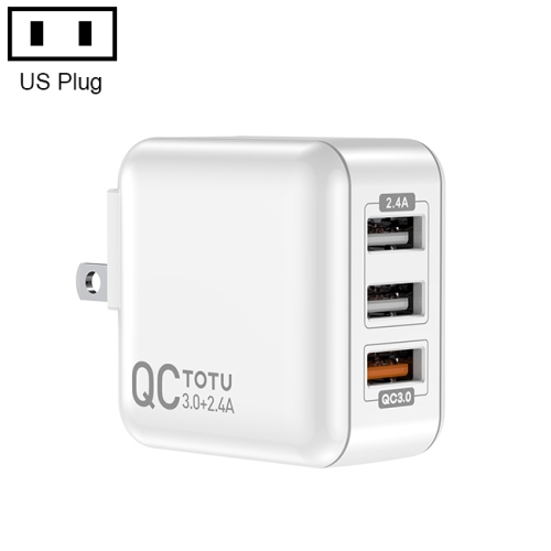 

TOTUDESIGN CACQ-08 Sharp Series QC 3.0 + 2.4A Three USB Travel Charger Power Adapter, US Plug (White)