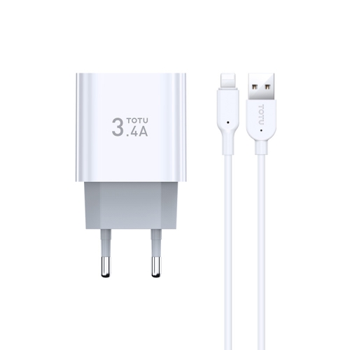 

TOTUDESIGN Minimal Series CACA-021 3.4A Dual USB Ports Travel Charger + 8 Pin Data Cable Set, EU Plug