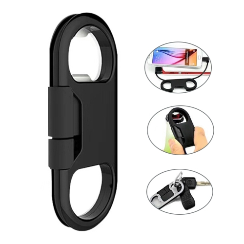 

Multi-function 20cm USB to 8 Pin Data Sync Charging Cable & Bottle Opener & Keychain (Black)