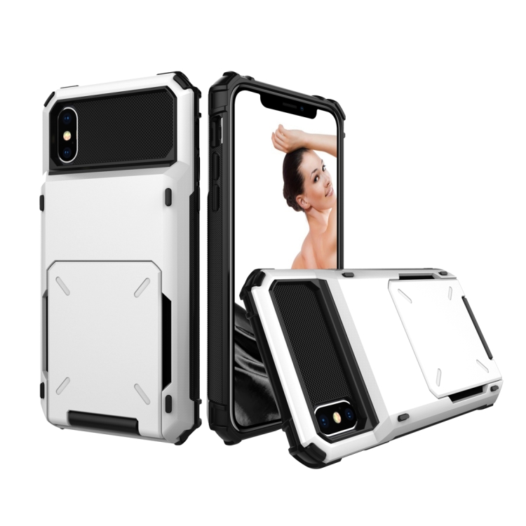

Shockproof TPU + PC Protective Case for iPhone X / XS, with Card Slot(White)